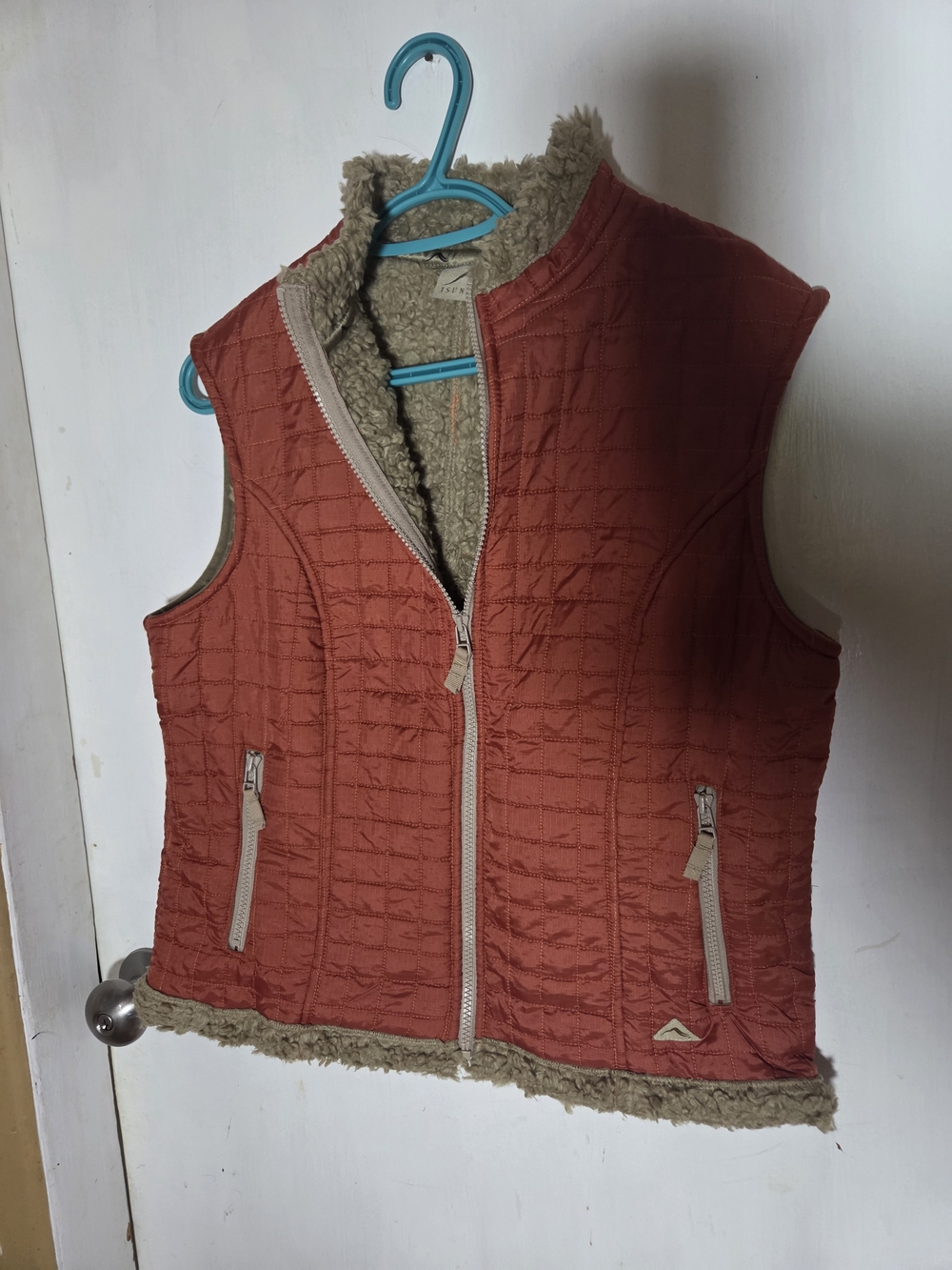 Sherpa-Lined Quilted Vest in Rust for Women